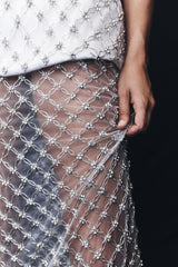 Zuri Hand Beaded Embellished Maxi Skirt - Silver