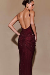 Roisin Diamante Maxi Dress - Mahogany