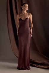 Lilly Sweetheart Satin Maxi Dress - Dark Chocolate