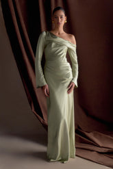 Iris Long Sleeve Satin Maxi Dress - Sage