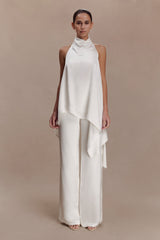 Sydney Asymmetrical Satin Halter Top - Ivory