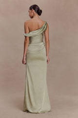 Dalia Off Shoulder Satin Maxi Dress - Sage