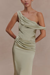 Dalia Off Shoulder Satin Maxi Dress - Sage