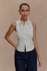 Selene Sleeveless Halter Shirt - White