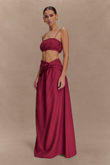 Scottie Shirred Linen Bandeau - Wine