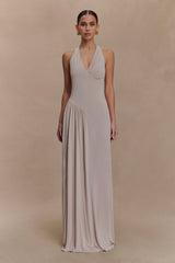 Yelena Ruched Halter Maxi Dress - Taupe