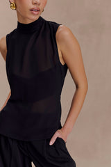 Saria Chiffon Low Back Top - Black