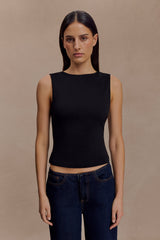 Kyra Open Back Scuba Crepe Top - Black