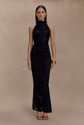 Matilda Ruched Mesh Maxi Skirt - Black