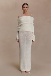 Marisol Off Shoulder Boucle Maxi Dress - Ivory