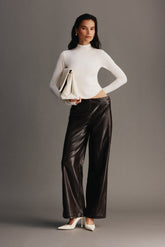 Henry Croc Faux Leather Straight Leg Pants - Dark Chocolate