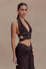 Siren Satin And Diamante Halter Top - Dark Chocolate