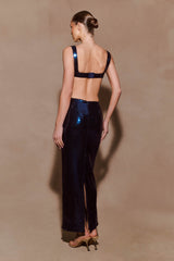 Adoria Sequin Cut Out Maxi Dress - Navy