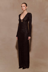 Acadia Diamante Long Sleeve Maxi Dress - Black