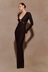 Acadia Diamante Long Sleeve Maxi Dress - Black