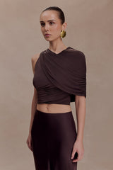Adrienne One Shoulder Slinky Top - Chocolate