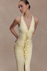 Alessandra Slinky Ruffle Maxi Dress - Lemon