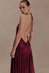 Sylvie Lurex Hankie Midi Dress - Wine