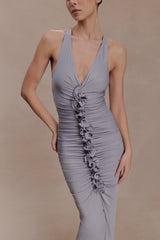 Alessandra Slinky Ruffle Maxi Dress - Grey