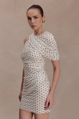 Adrienne One Shoulder Mesh Mini Dress - Polka Dot