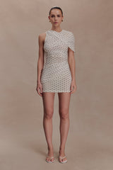 Adrienne One Shoulder Mesh Mini Dress - Polka Dot