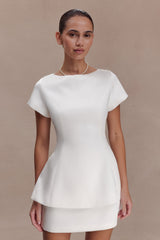 Adeline Short Sleeve Satin Top - White