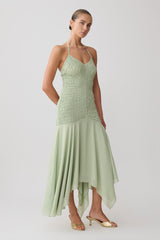 Evelyn Shirred Chiffon Maxi Dress - Sage