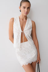 Tessa Broderie Tie Front Sleeveless Top - White