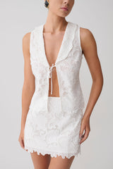 Tessa Broderie Tie Front Sleeveless Top - White