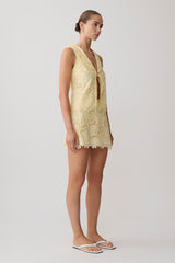 Tessa Broderie Tie Front Sleeveless Top - Lemon