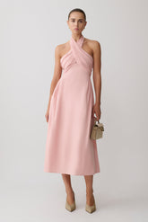 Rosie Linen Halter Midi Dress - Pink