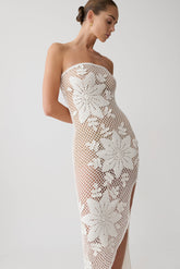 Mandie Hand Crochet Asymmetrical Maxi Dress - White