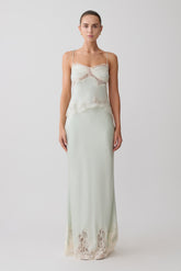 Nina Satin And Lace Maxi Skirt - Sage
