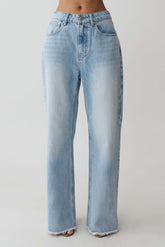 Sebastian Straight Leg Denim Jeans With Fray Hem - Washed Light Blue