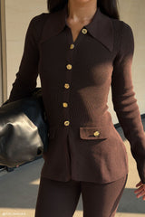 Suzie Ribbed Long Sleeve Longline Top - Chocolate