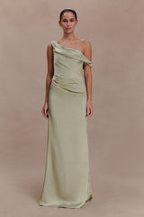 Dalia Off Shoulder Satin Maxi Dress - Sage