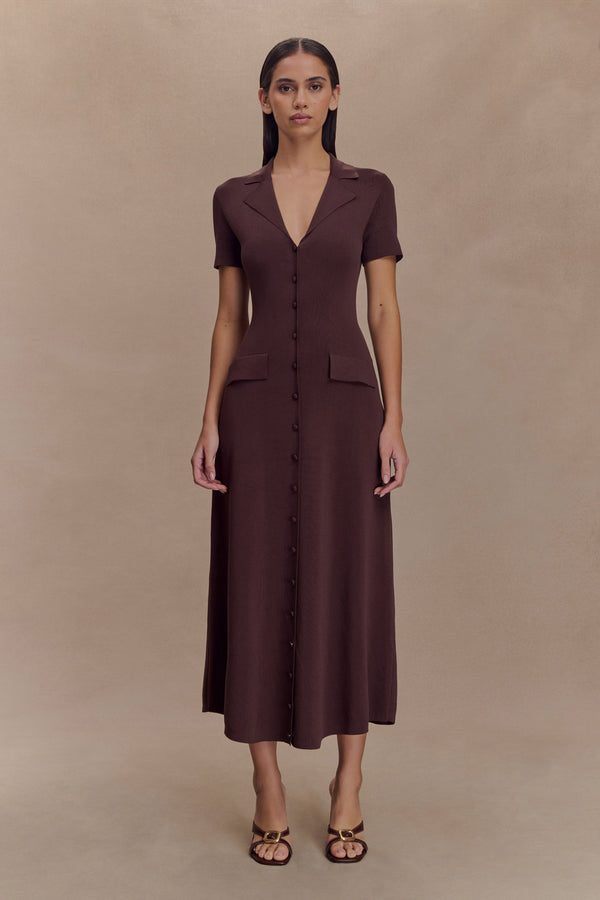 Pearson Short Sleeve Knit Midi Dress - Chocolate