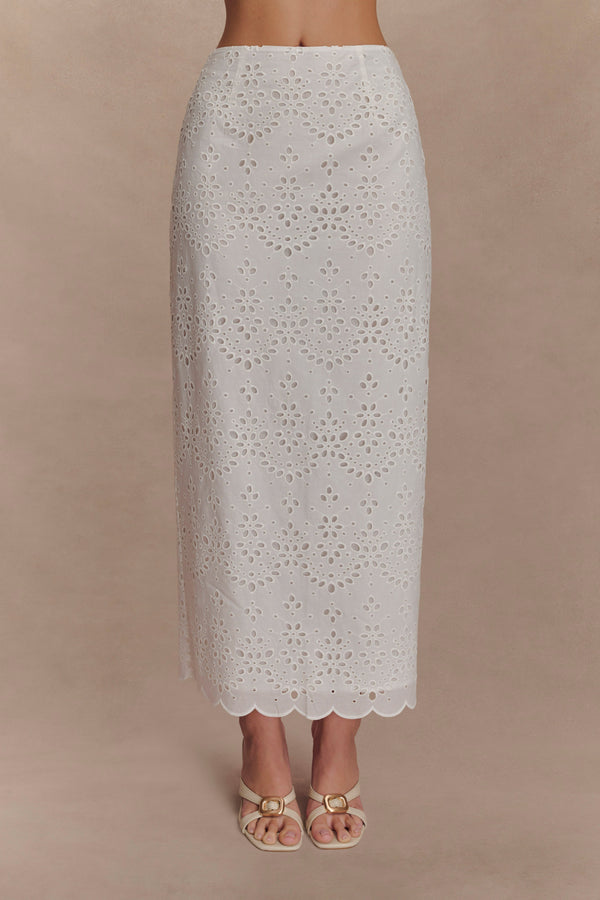 Kensley Broderie Midi Skirt - White