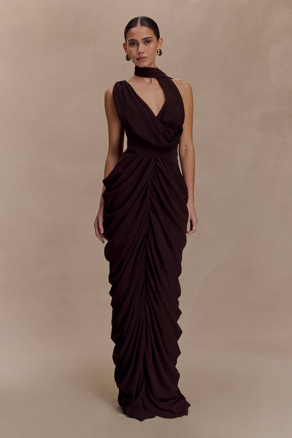 Alex Chiffon Maxi Dress - Cacao Brown