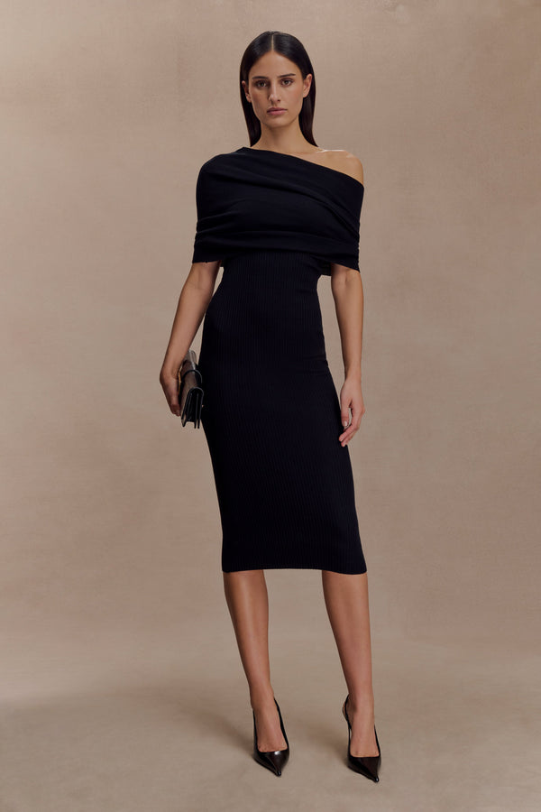 Zandie Cashmere Blend Knit Midi Dress - Black