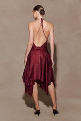 Sylvie Lurex Hankie Midi Dress - Wine