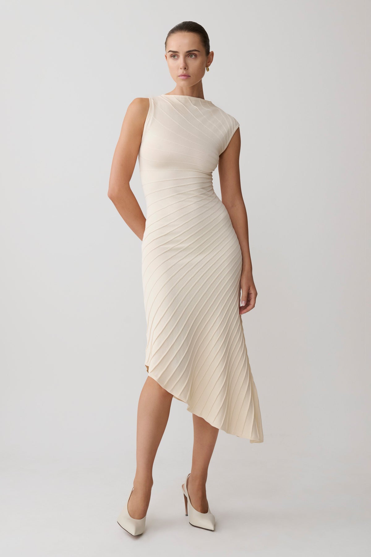 Milasandra Pleated Knit Dress - Ivory